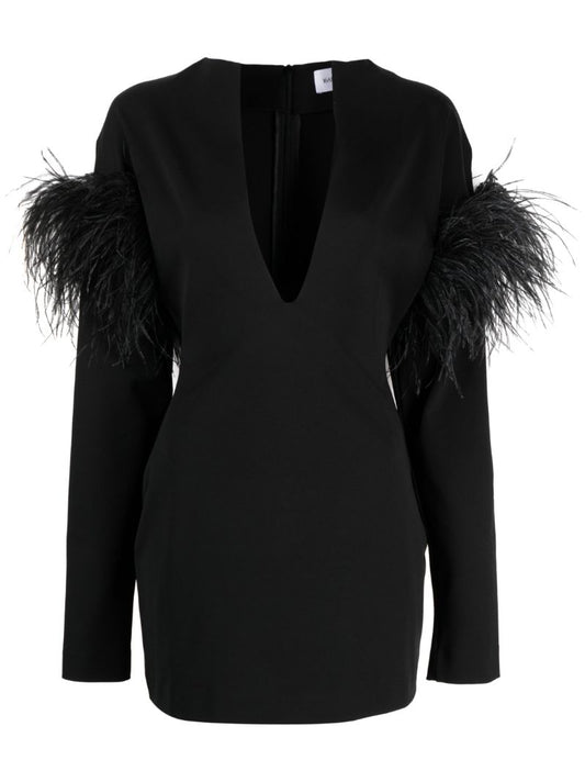 Black Runa Feather-trim Mini Dress