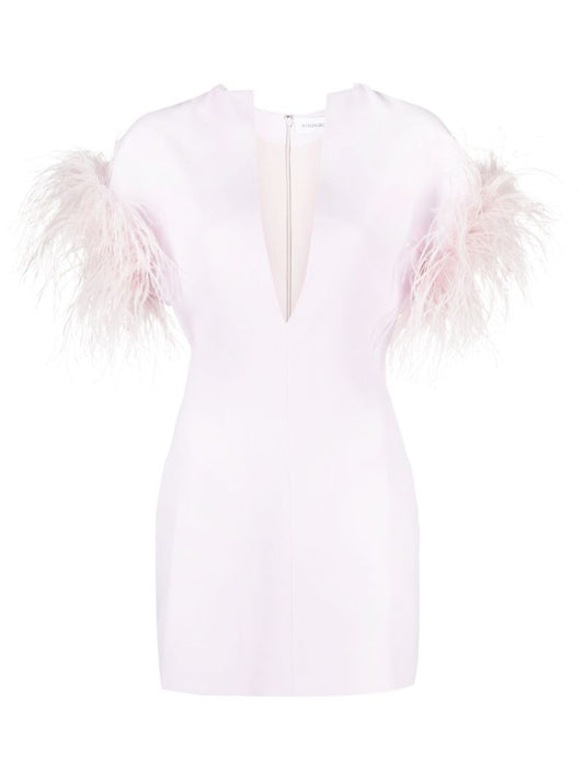 Pink Vanora Ostrich-feather Mini Dress