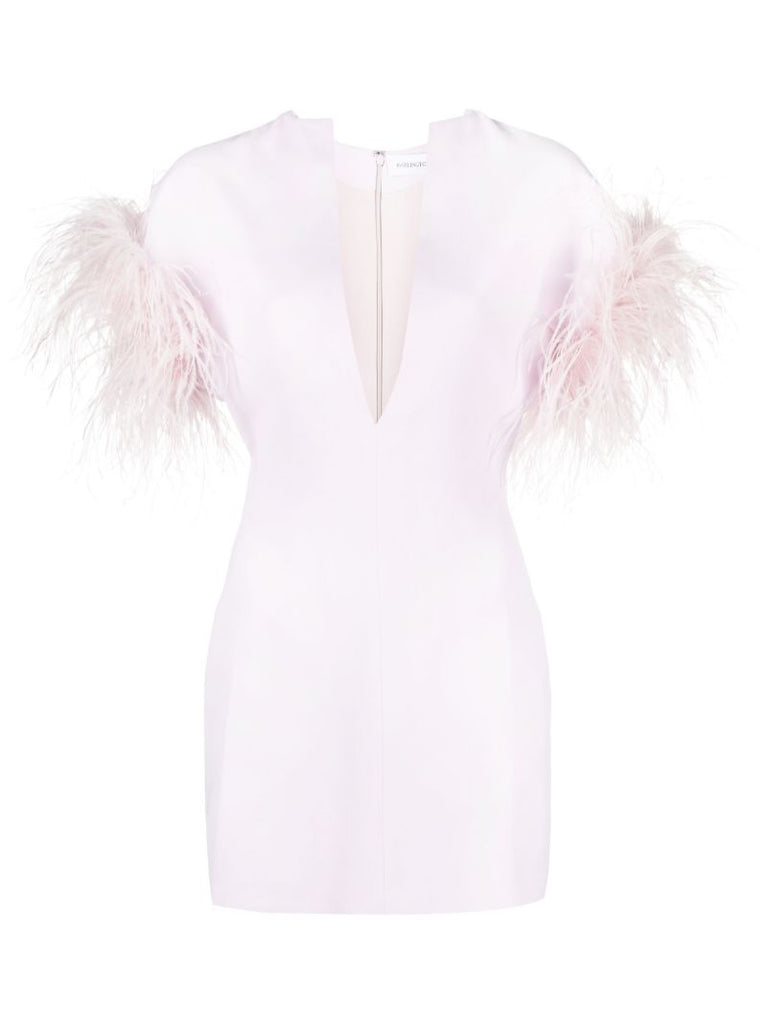 Pink Vanora Ostrich-feather Mini Dress