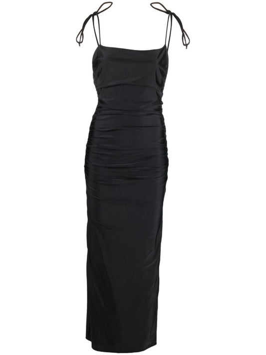 Black Ruched Maxi Slip Dress