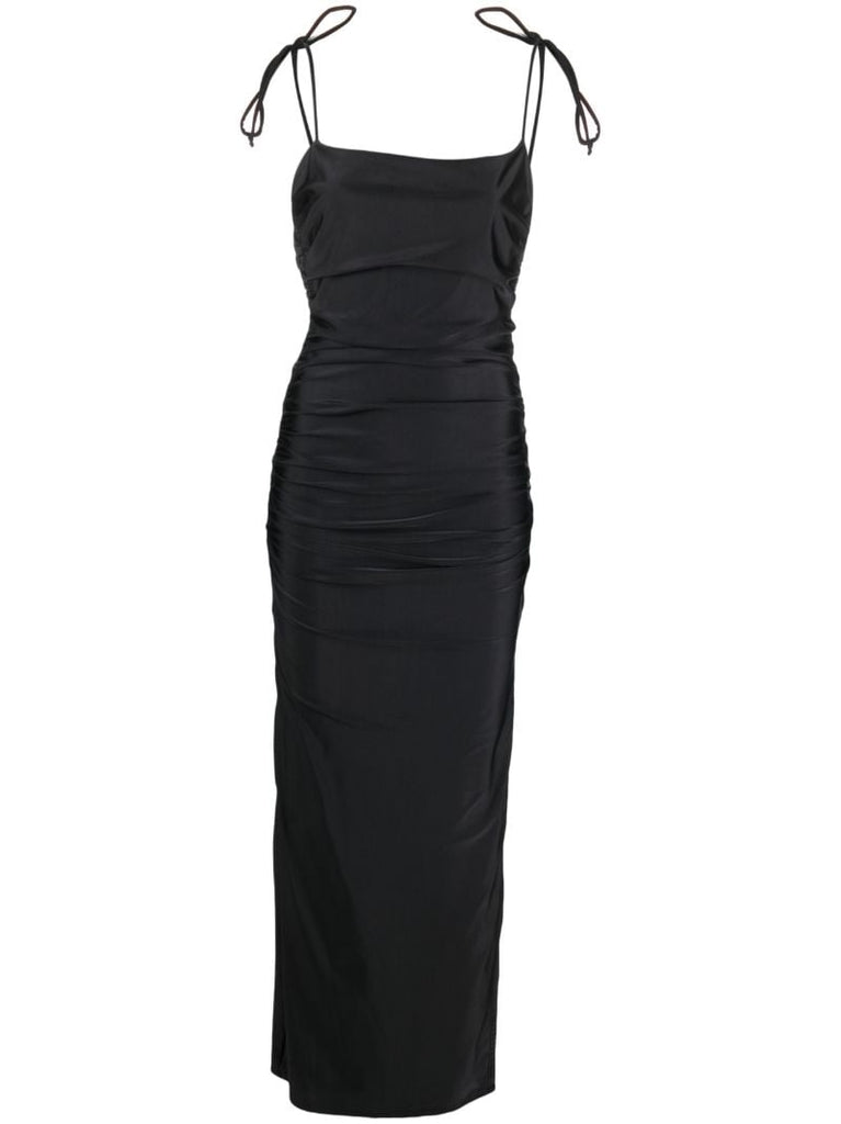 Black Ruched Maxi Slip Dress