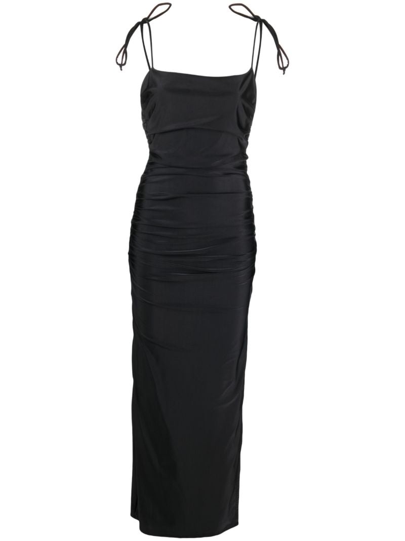 Black Ruched Maxi Slip Dress