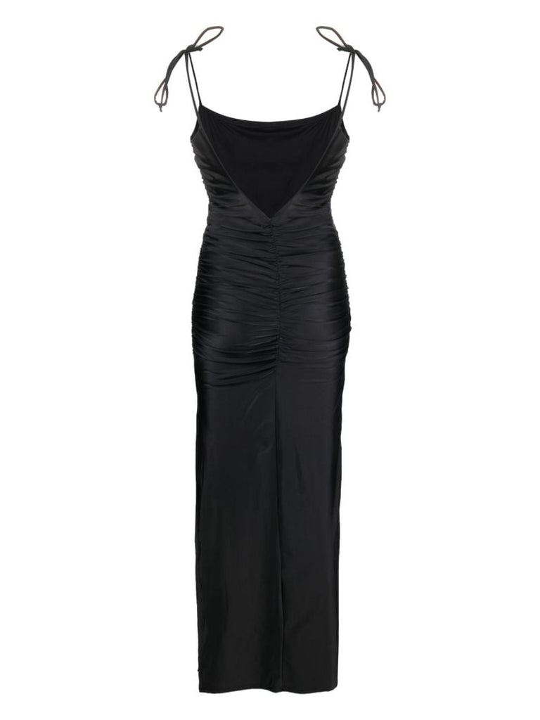 Black Ruched Maxi Slip Dress