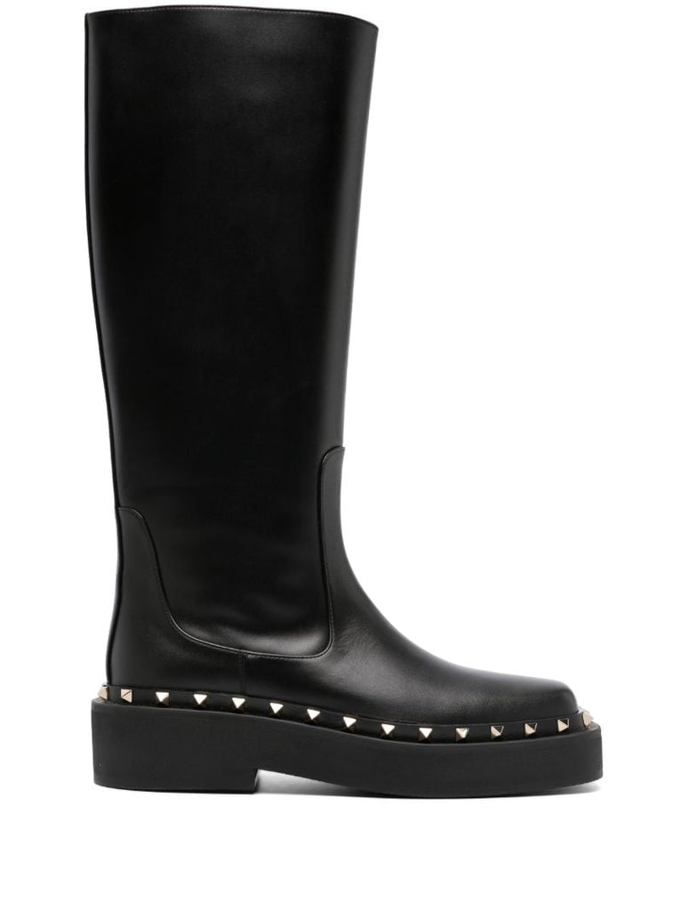Black Rockstud 30 Knee-high Leather Boots