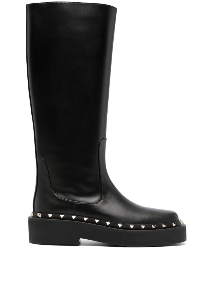 Black Rockstud 30 Knee-high Leather Boots