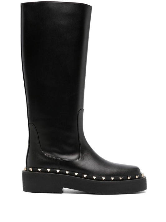 Black Rockstud 30 Knee-high Leather Boots