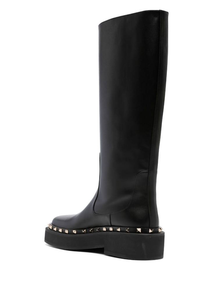Black Rockstud 30 Knee-high Leather Boots