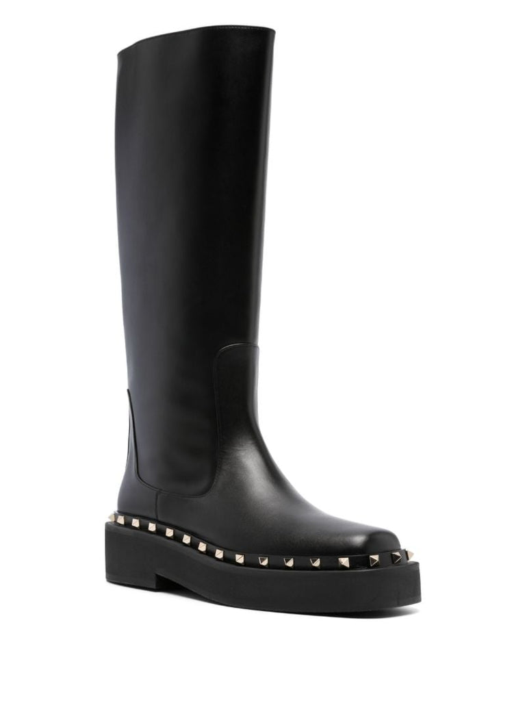 Black Rockstud 30 Knee-high Leather Boots