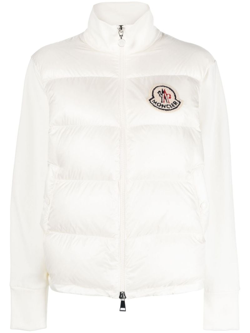 White Logo Patch Panelled Puffer Jacket