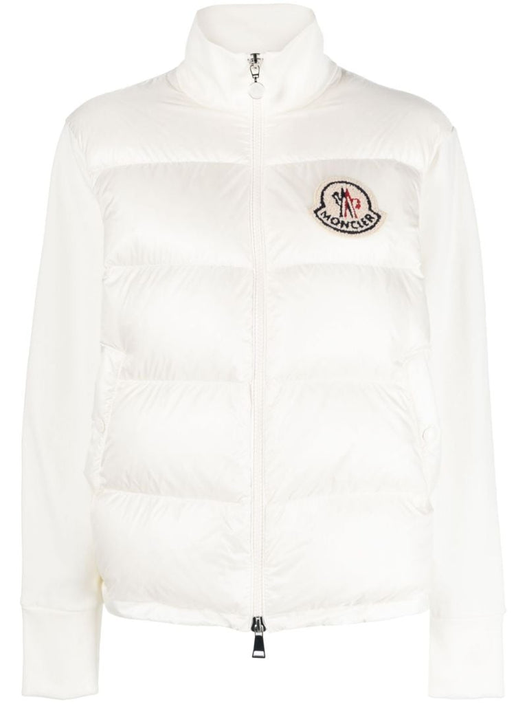 White Logo Patch Panelled Puffer Jacket