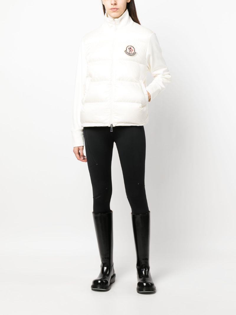 White Logo Patch Panelled Puffer Jacket