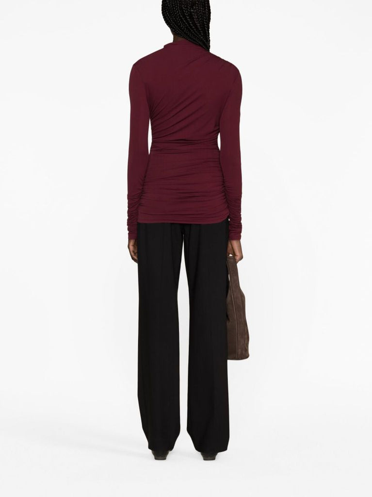Red Leomie Asymmetric Gathered Top