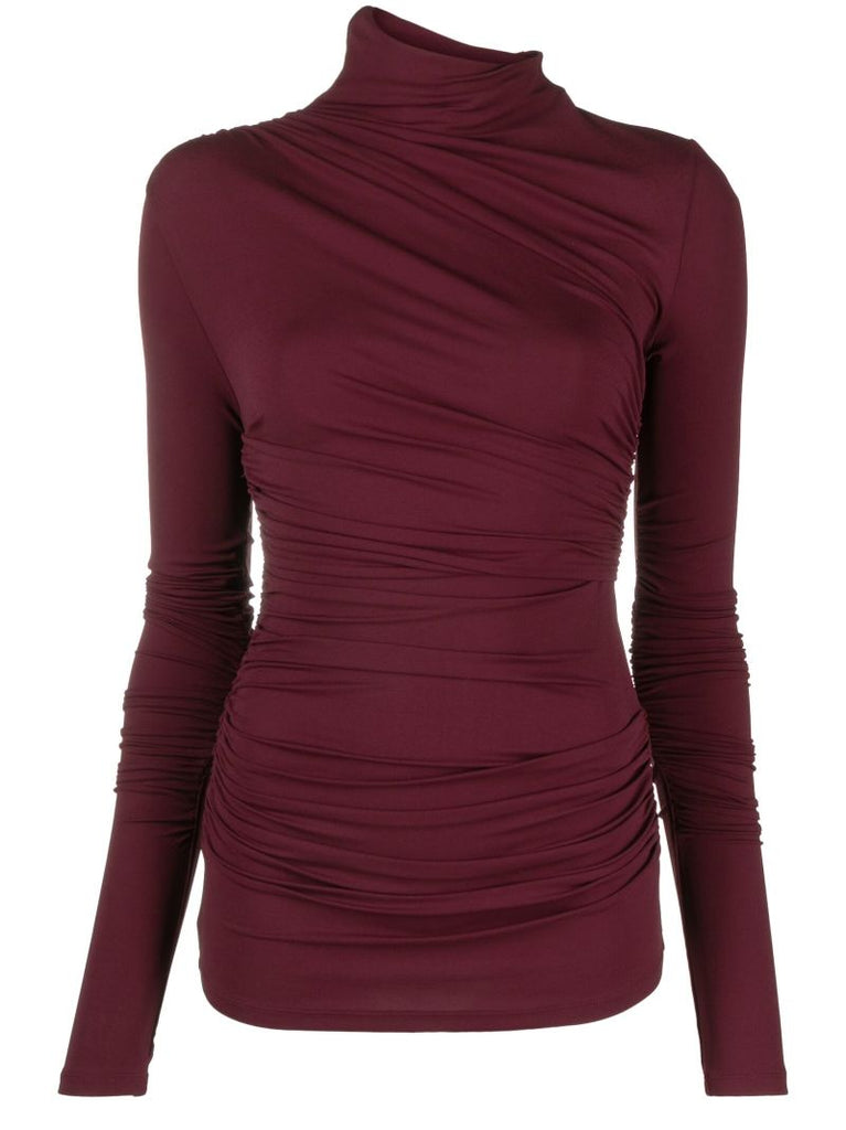 Red Leomie Asymmetric Gathered Top
