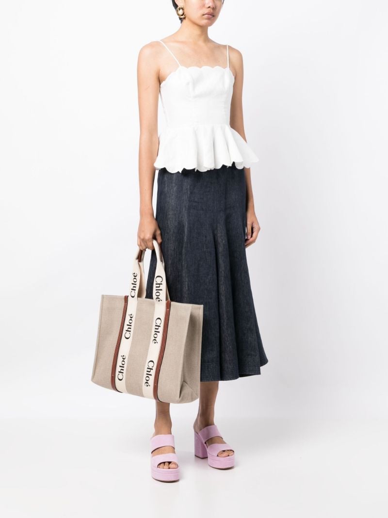 Beige Large Woody Cotton Tote Bag
