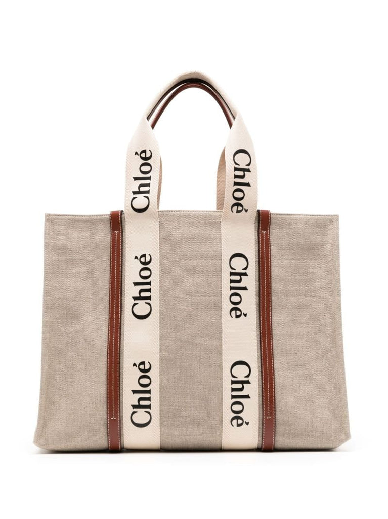 Beige Large Woody Cotton Tote Bag