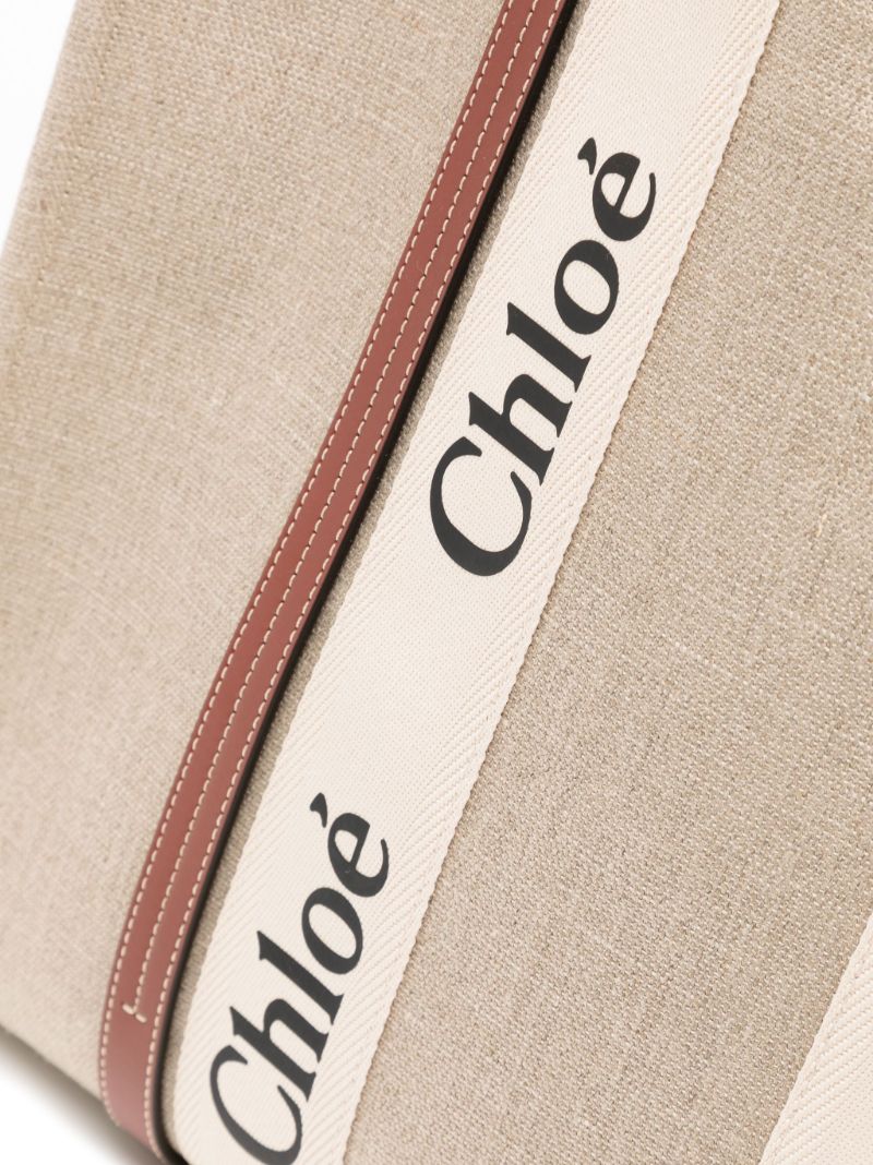 Beige Large Woody Cotton Tote Bag