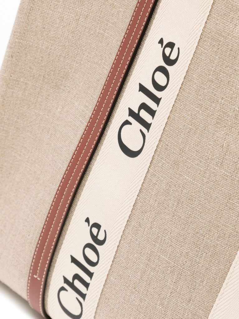 Beige Large Woody Cotton Tote Bag
