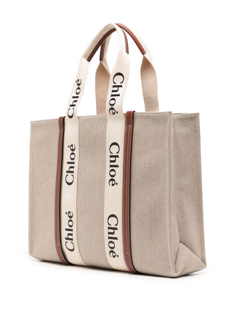 Beige Large Woody Cotton Tote Bag