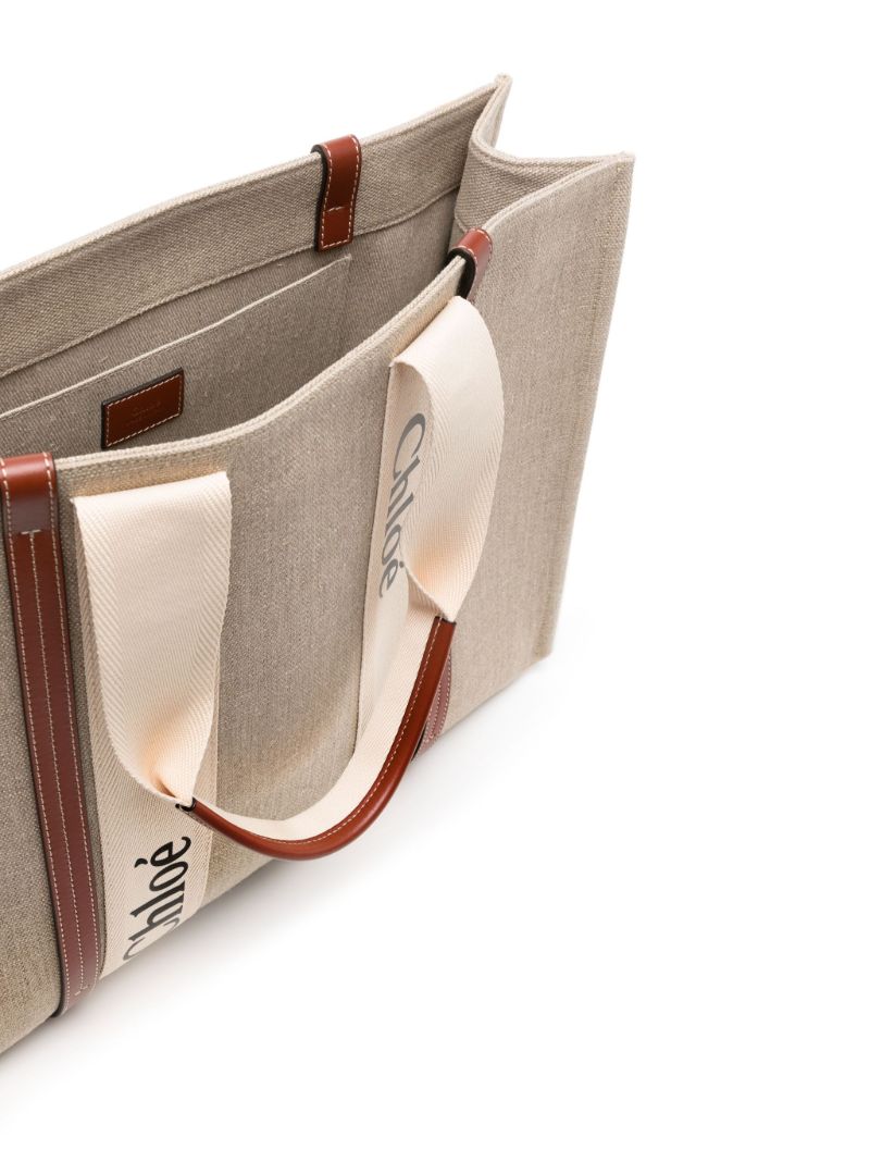 Beige Large Woody Cotton Tote Bag