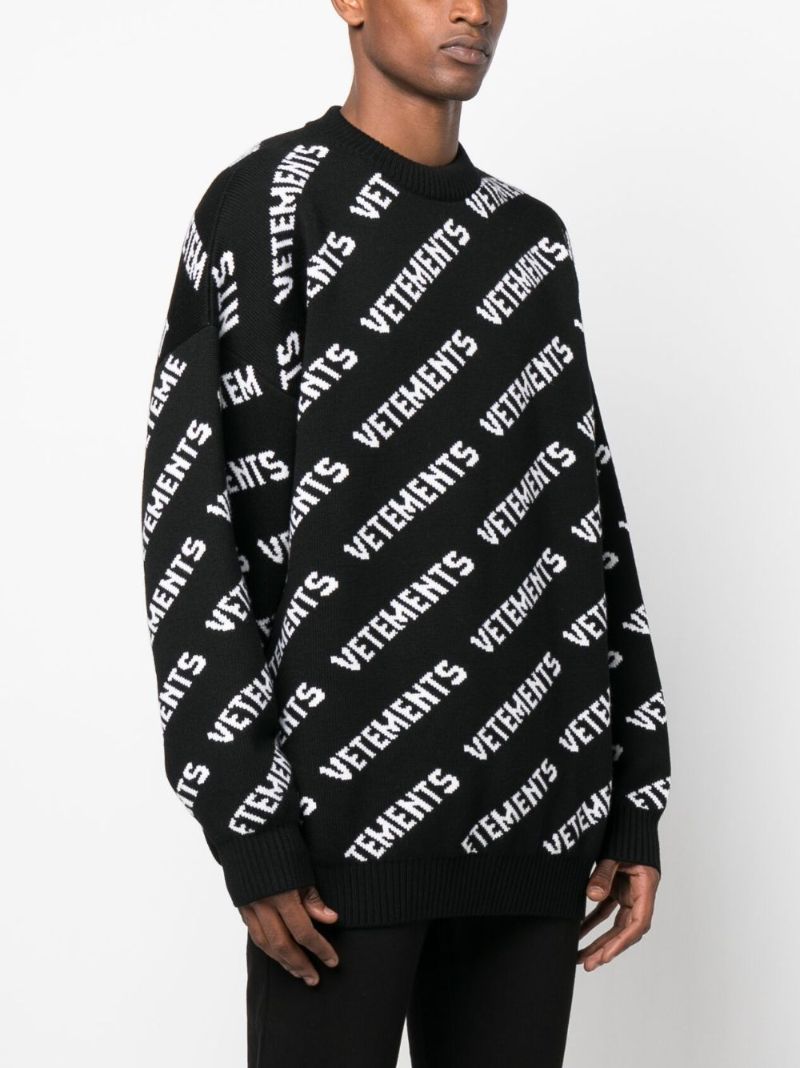 Black Logo Intarsia Wool Sweater