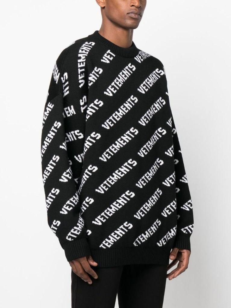 Black Logo Intarsia Wool Sweater