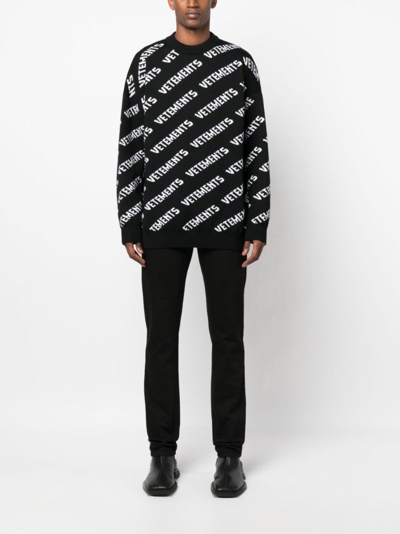 Black Logo Intarsia Wool Sweater