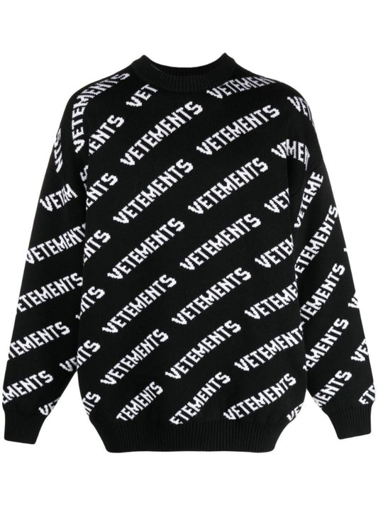 Black Logo Intarsia Wool Sweater