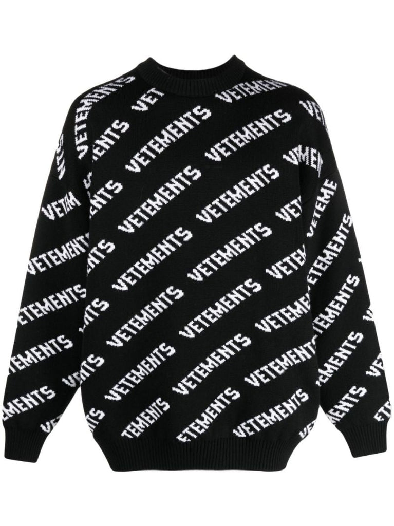 Black Logo Intarsia Wool Sweater