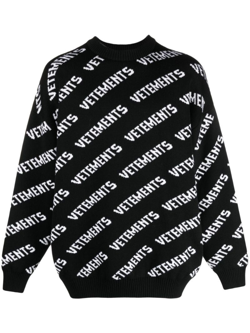 Black Logo Intarsia Wool Sweater