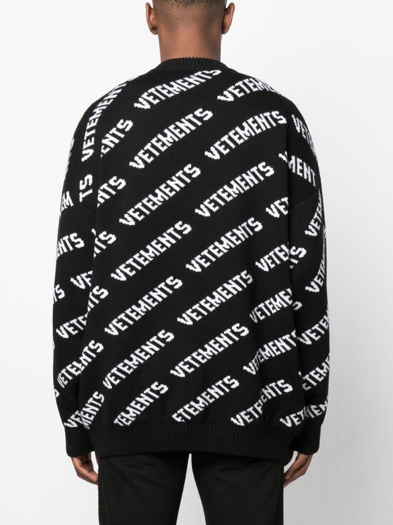 Black Logo Intarsia Wool Sweater