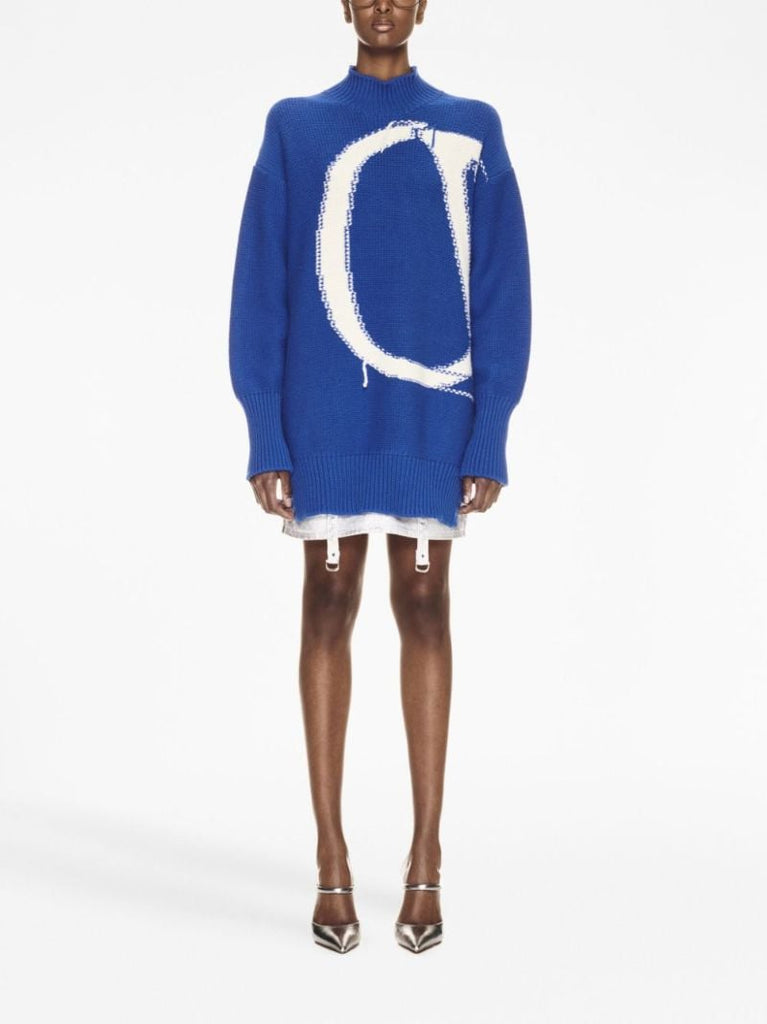 Blue Logo-intarsia Wool Sweater
