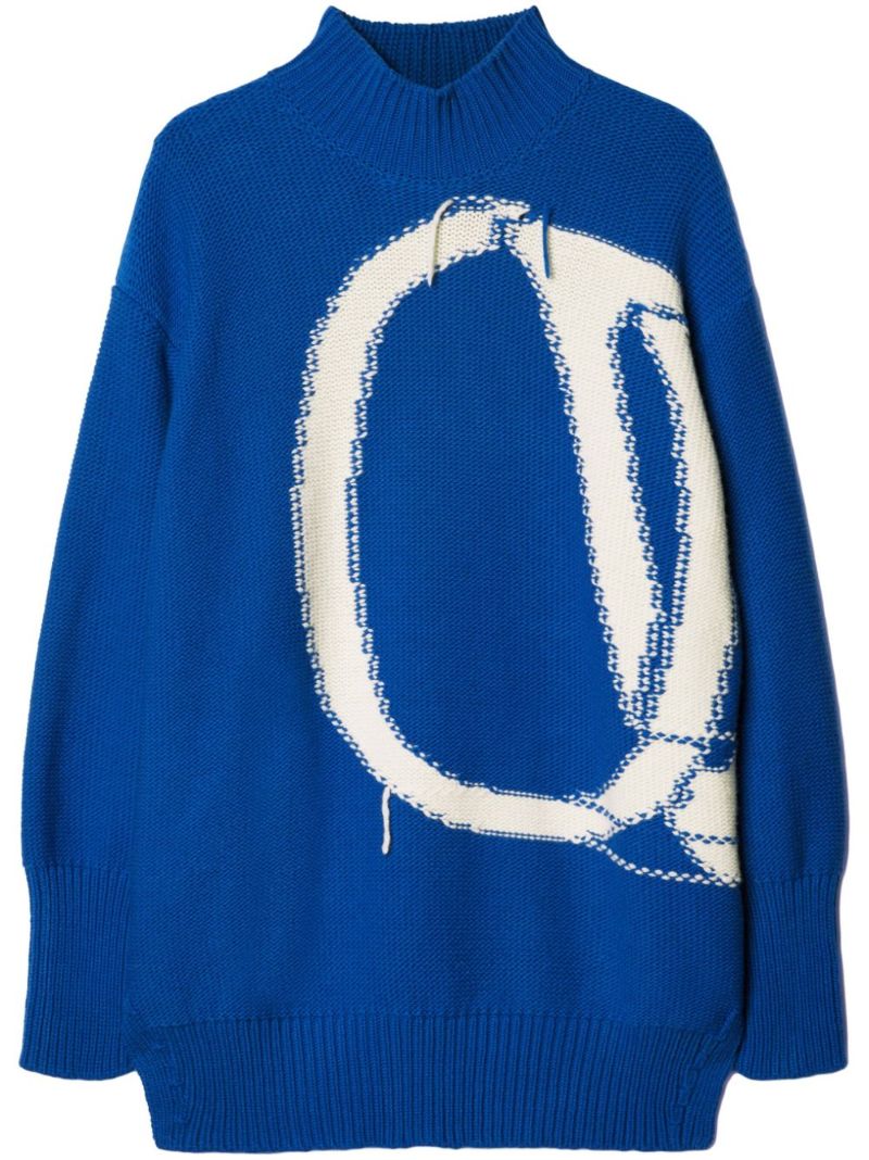 Blue Logo-intarsia Wool Sweater