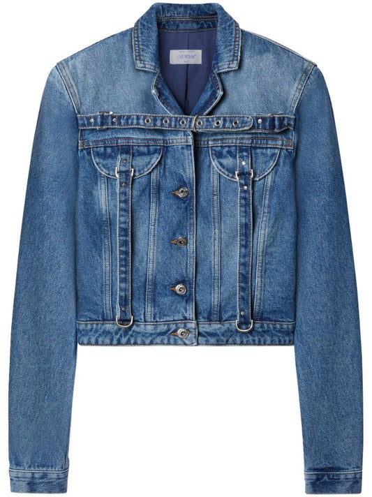 Blue Belt-detail Denim Jacket