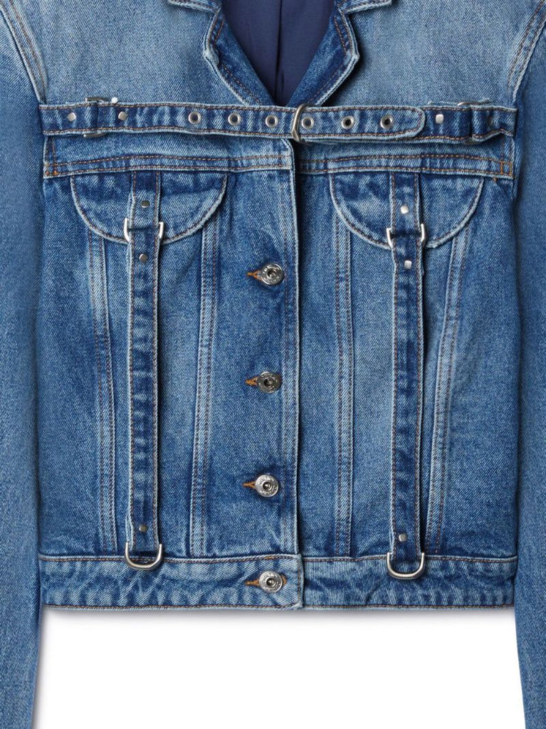 Blue Belt-detail Denim Jacket