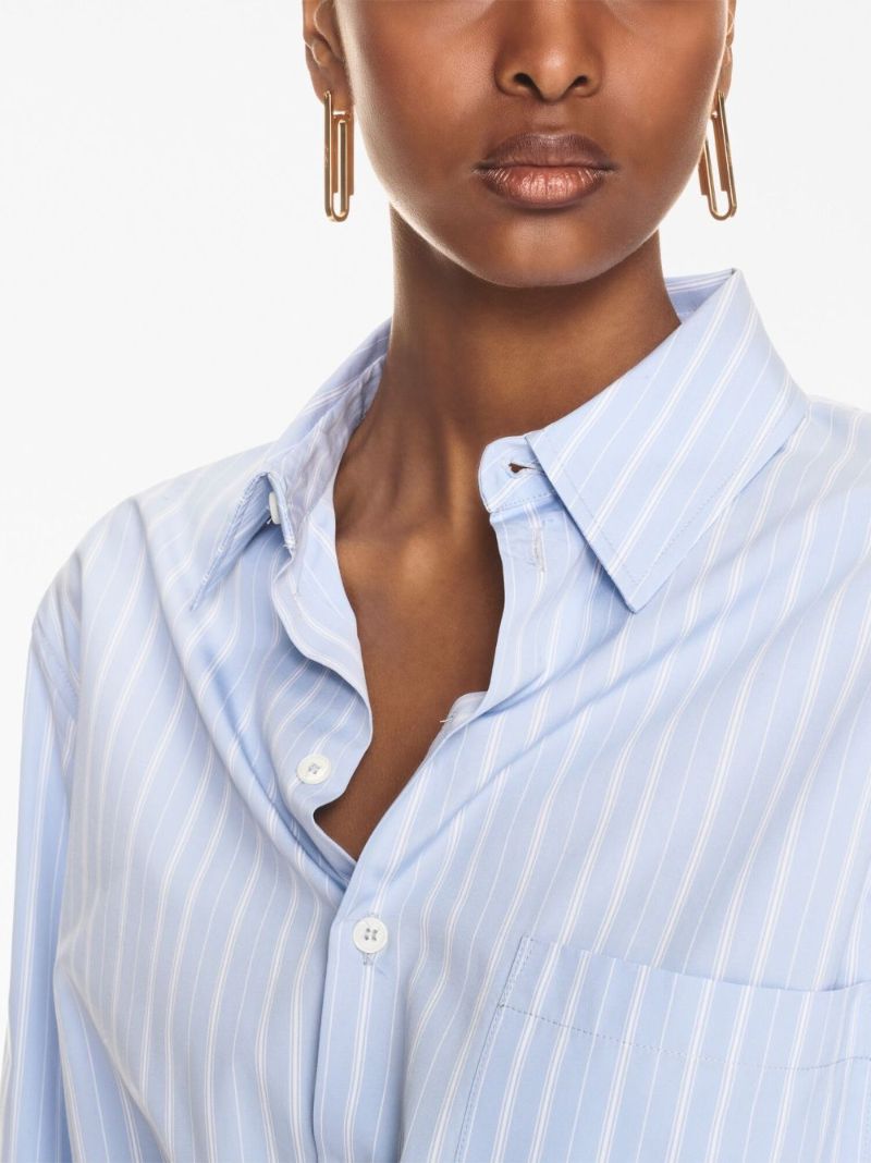 Blue Stripe-print Cotton Shirt Dress