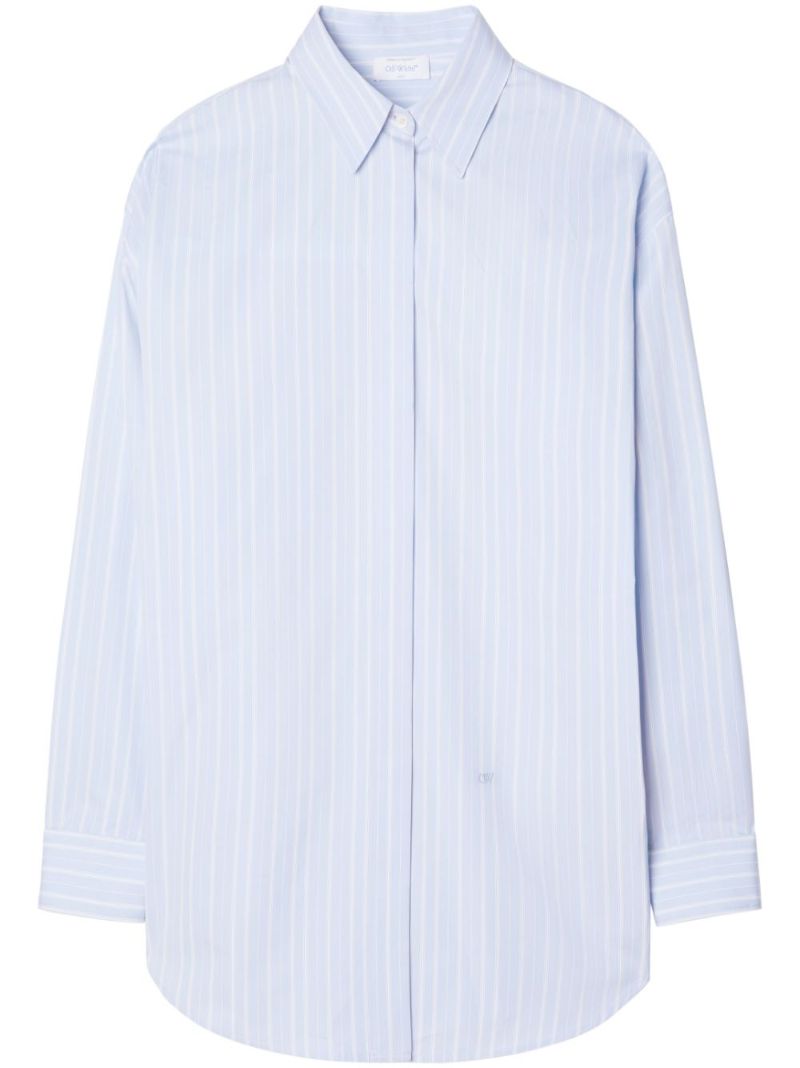 Blue Stripe-print Cotton Shirt Dress