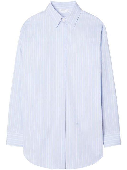 Blue Stripe-print Cotton Shirt Dress