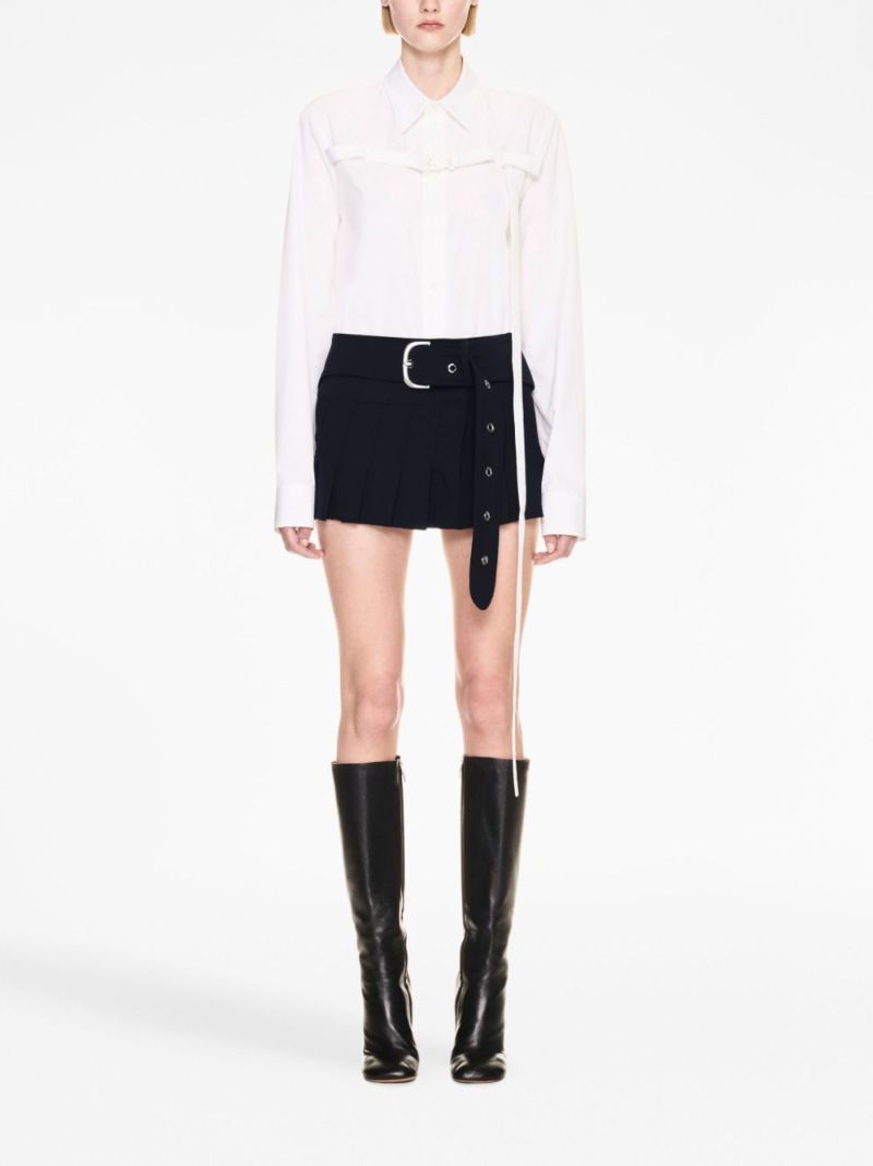 Blue Belted Pleated Wool Mini Skirt