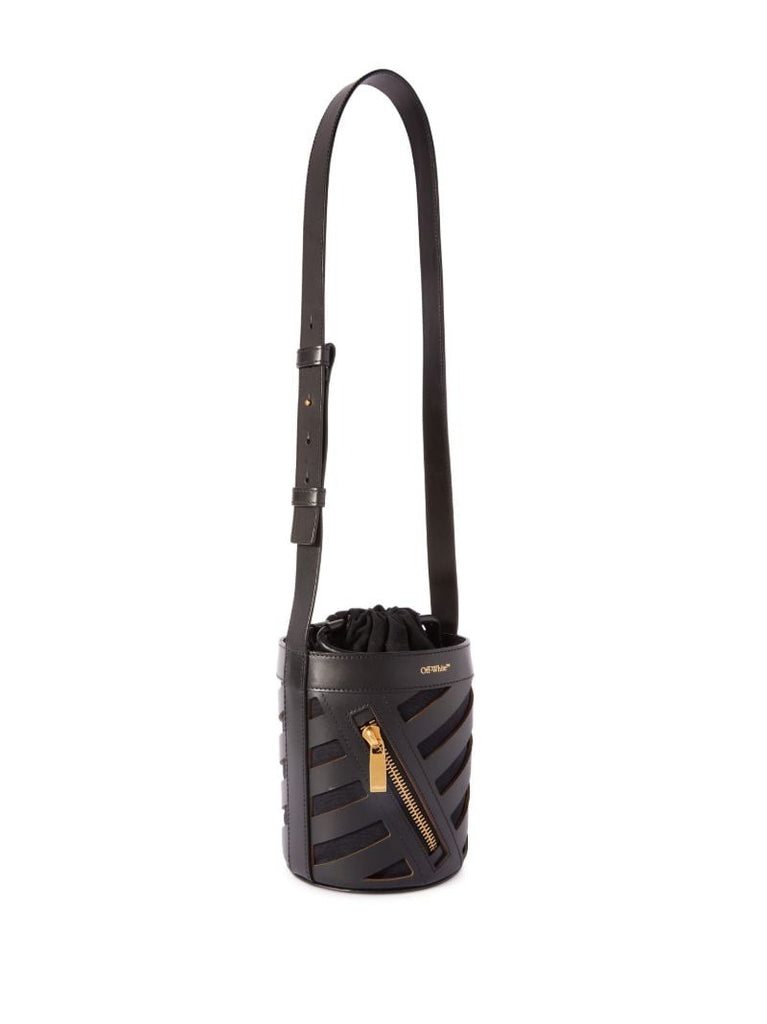Black Diag Cut-out Leather Crossbody Bag