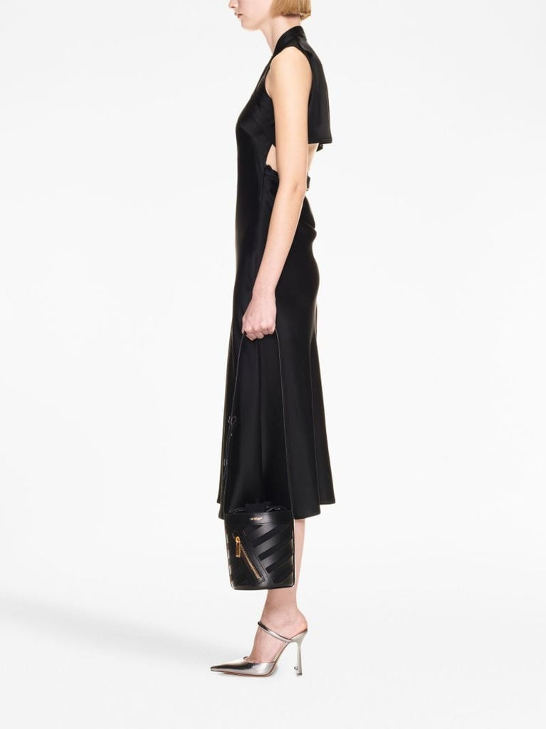 Black Diag Cut-out Leather Crossbody Bag