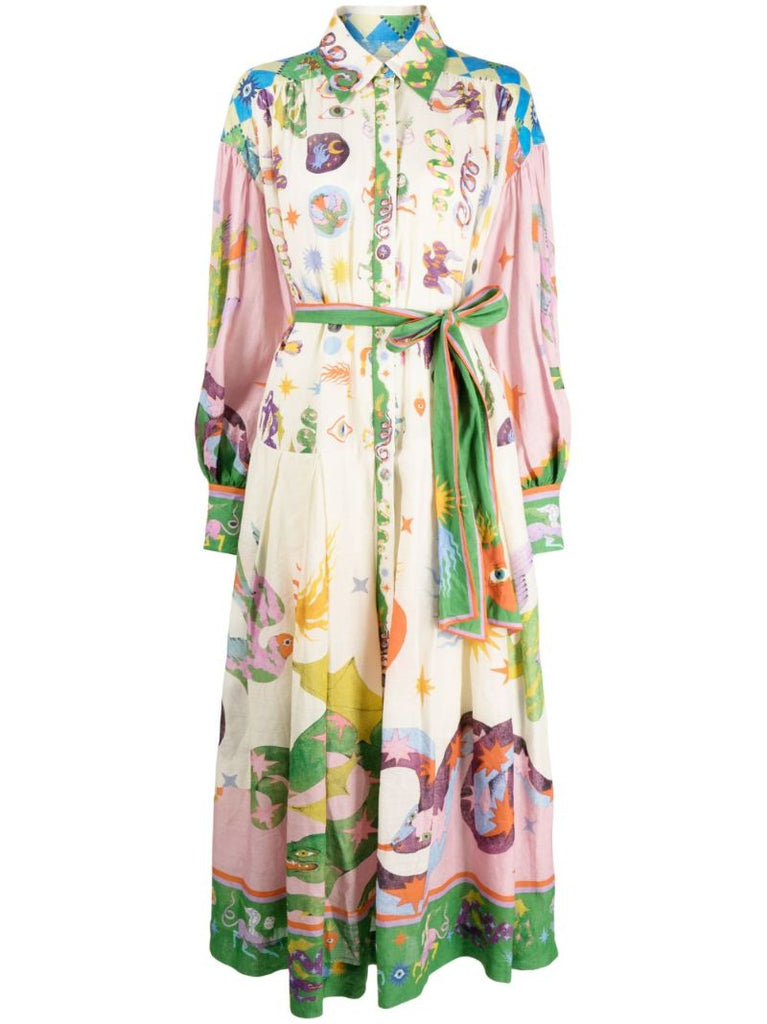 Neutral Seeker Printed Shirt Dress