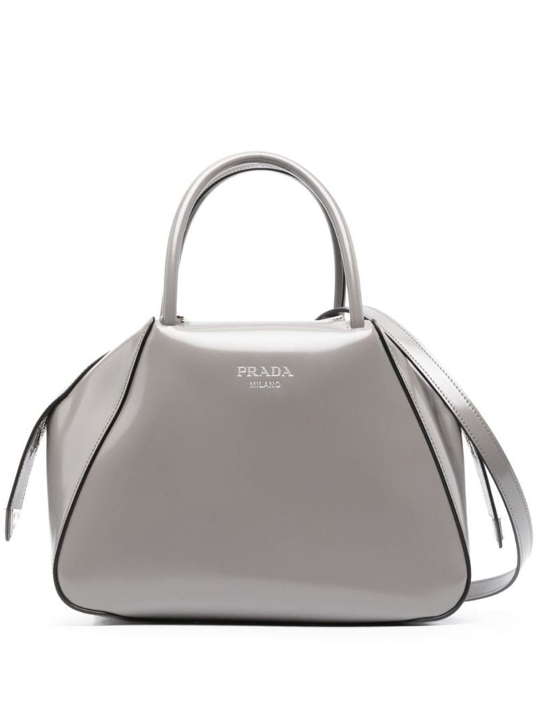 Grey Leather Supernova Tote Bag