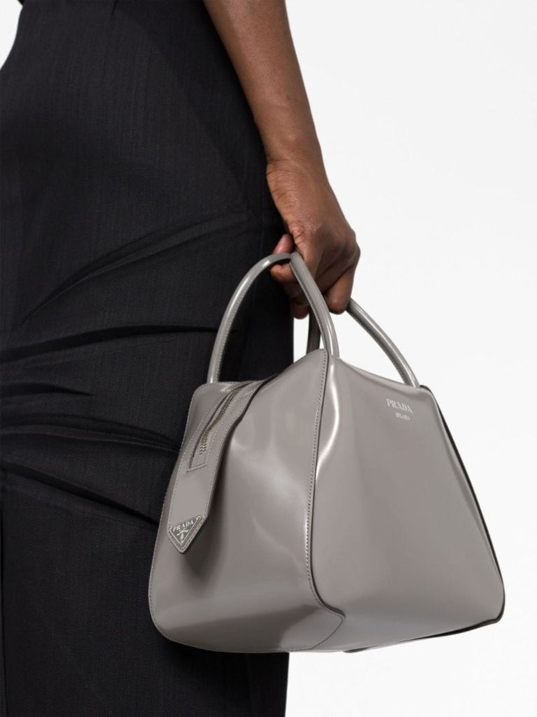 Grey Leather Supernova Tote Bag