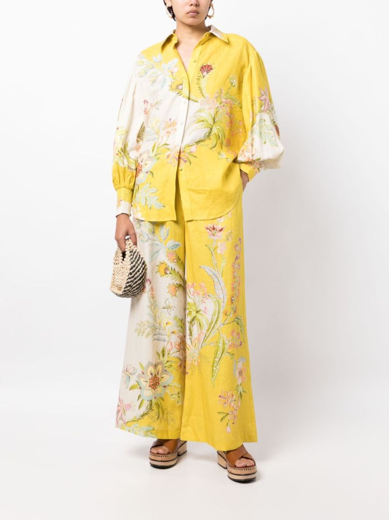 Yellow Ira Printed Linen Wide-leg Trousers