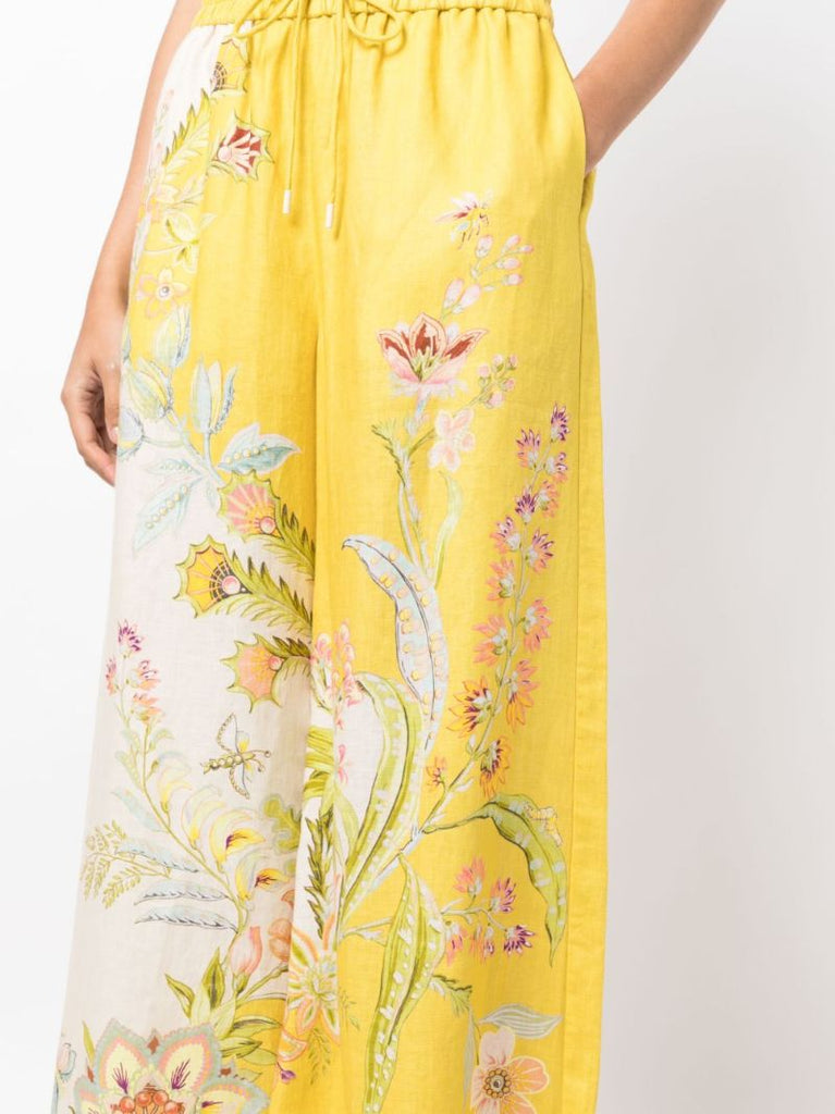 Yellow Ira Printed Linen Wide-leg Trousers
