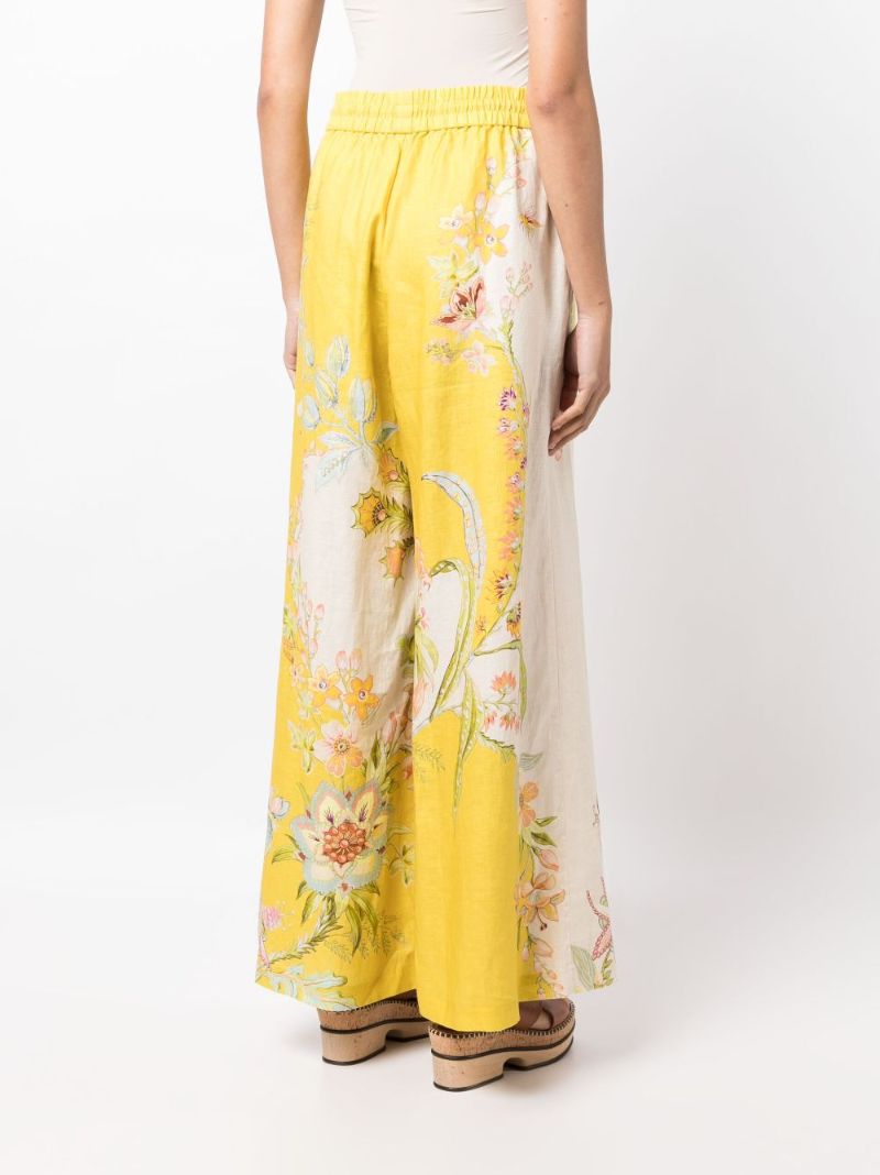 Yellow Ira Printed Linen Wide-leg Trousers