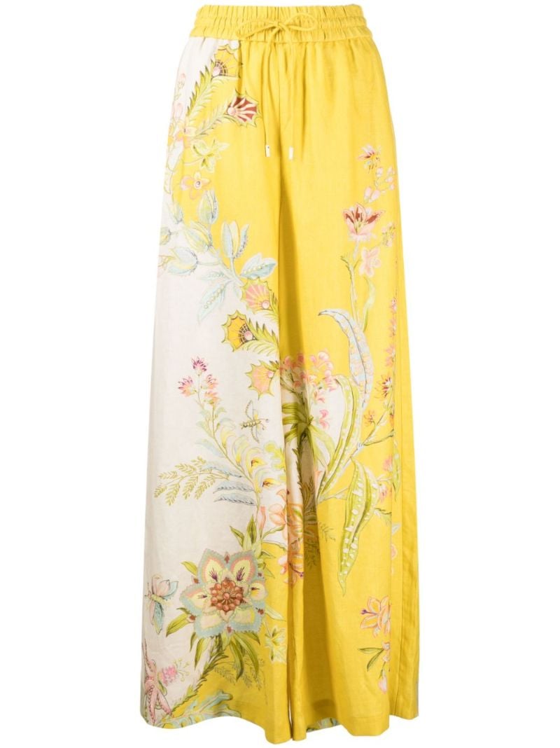 Yellow Ira Printed Linen Wide-leg Trousers