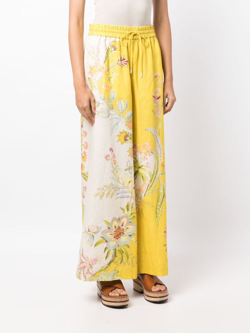 Yellow Ira Printed Linen Wide-leg Trousers