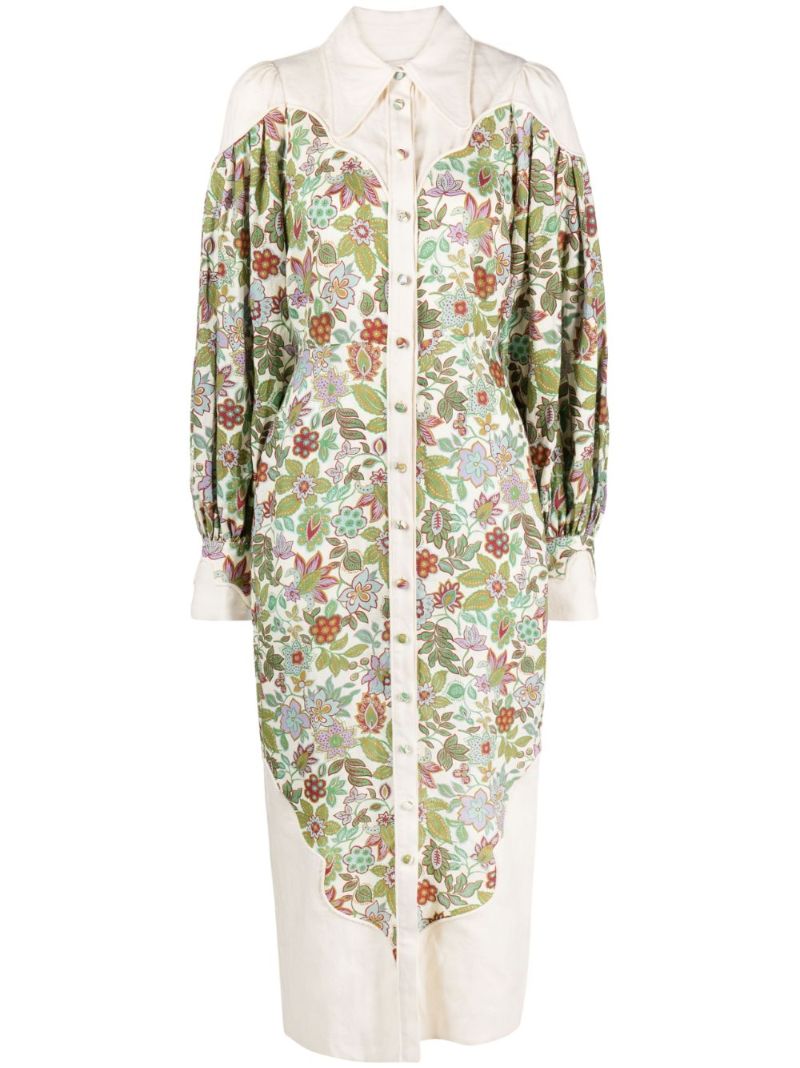Neutral Isabella Floral-print Linen Midi Dress