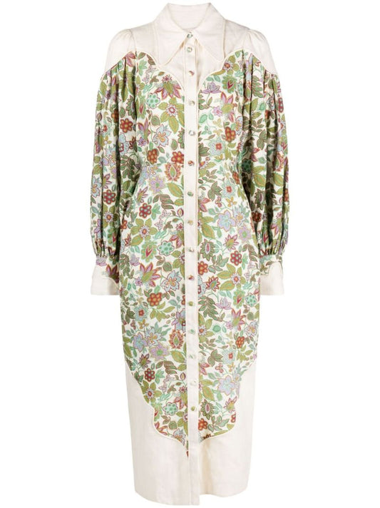 Neutral Isabella Floral-print Linen Midi Dress